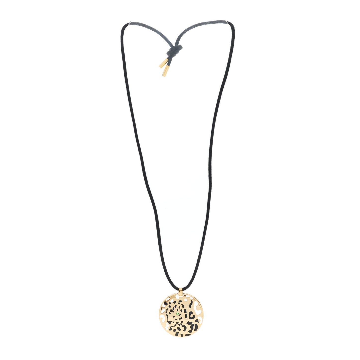 18K Yellow Gold Enamel Tsavorite Panthere De Cartier Pendant Cord Necklace