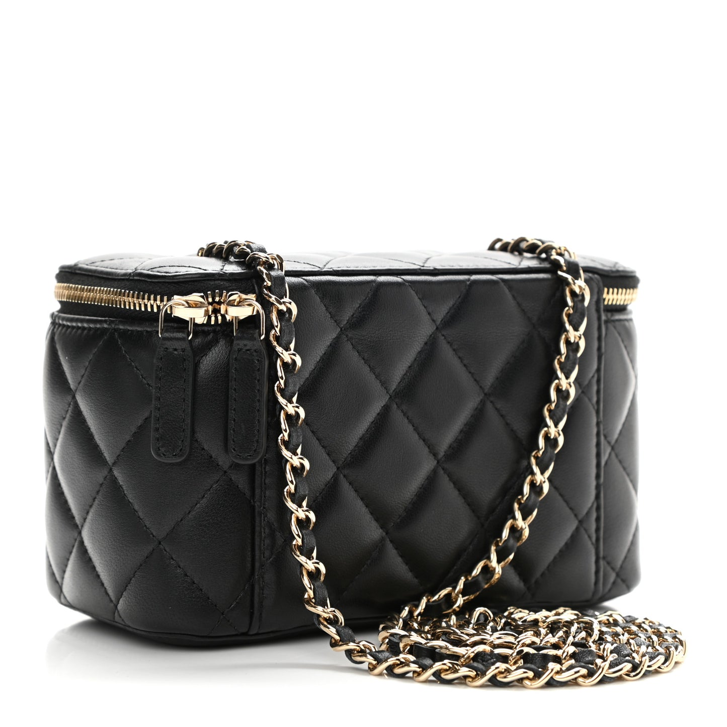Lambskin Quilted Small Vanity Case With Chain Black