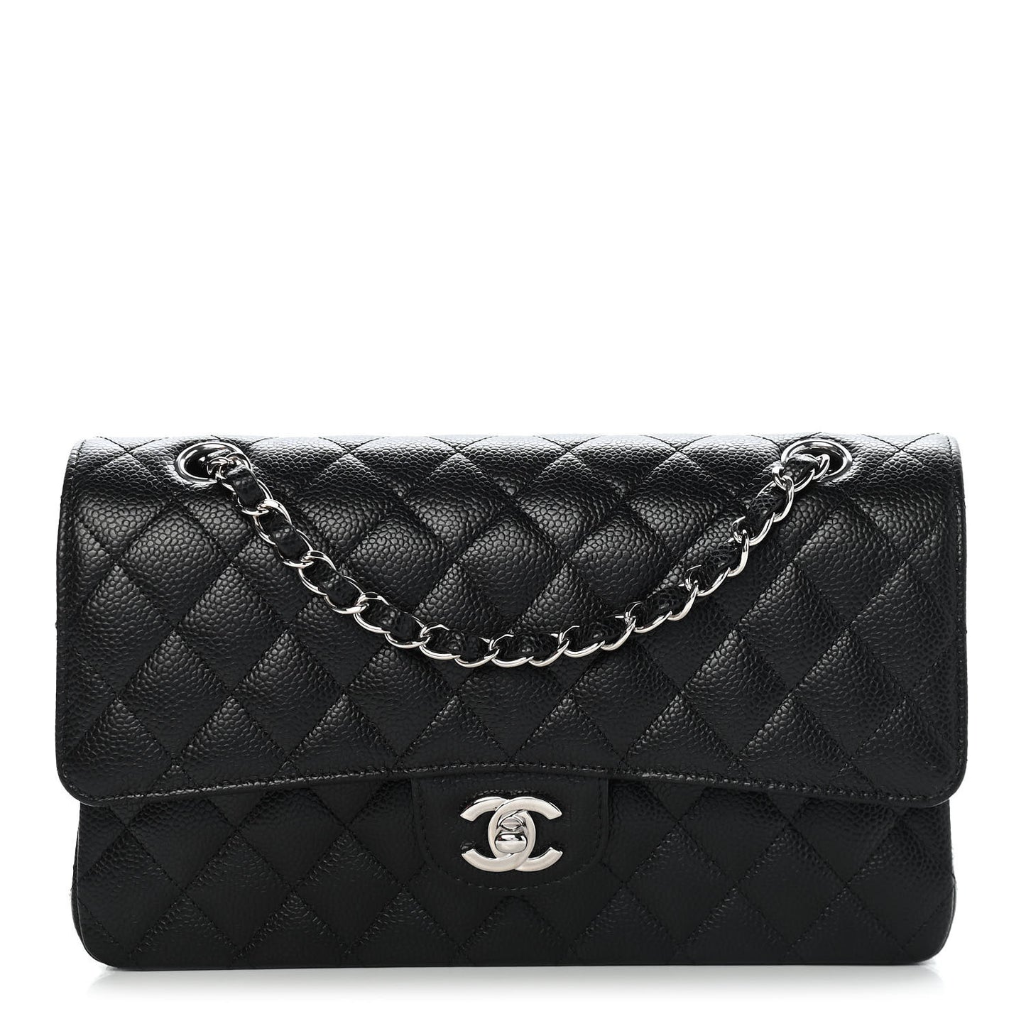 Caviar Quilted Medium Double Flap Black