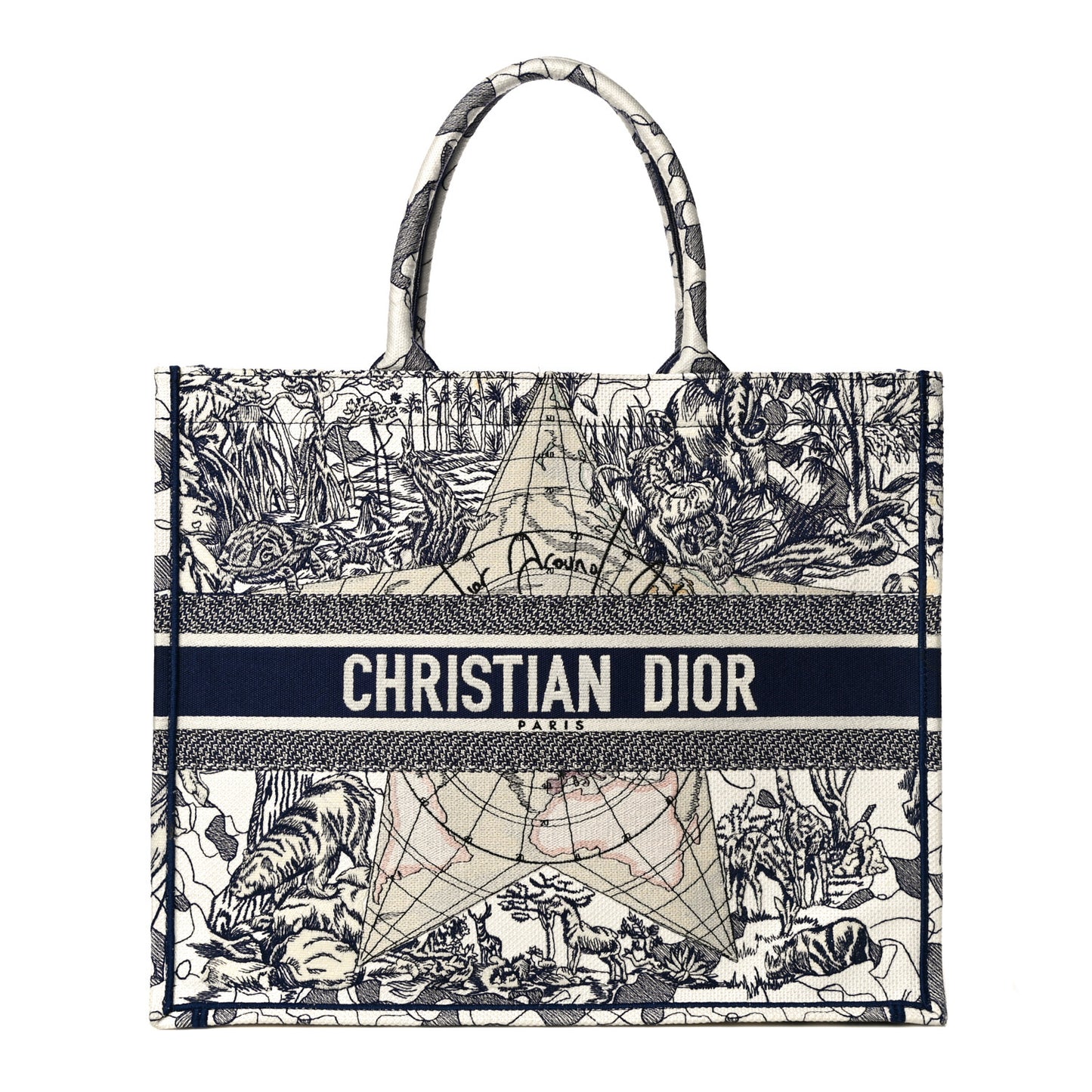 Canvas Embroidered Large Around The World Book Tote Blue