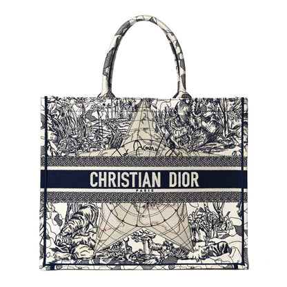 Christian Dior Canvas Embroidered Large Around The World Book Tote Blue 1 of 10