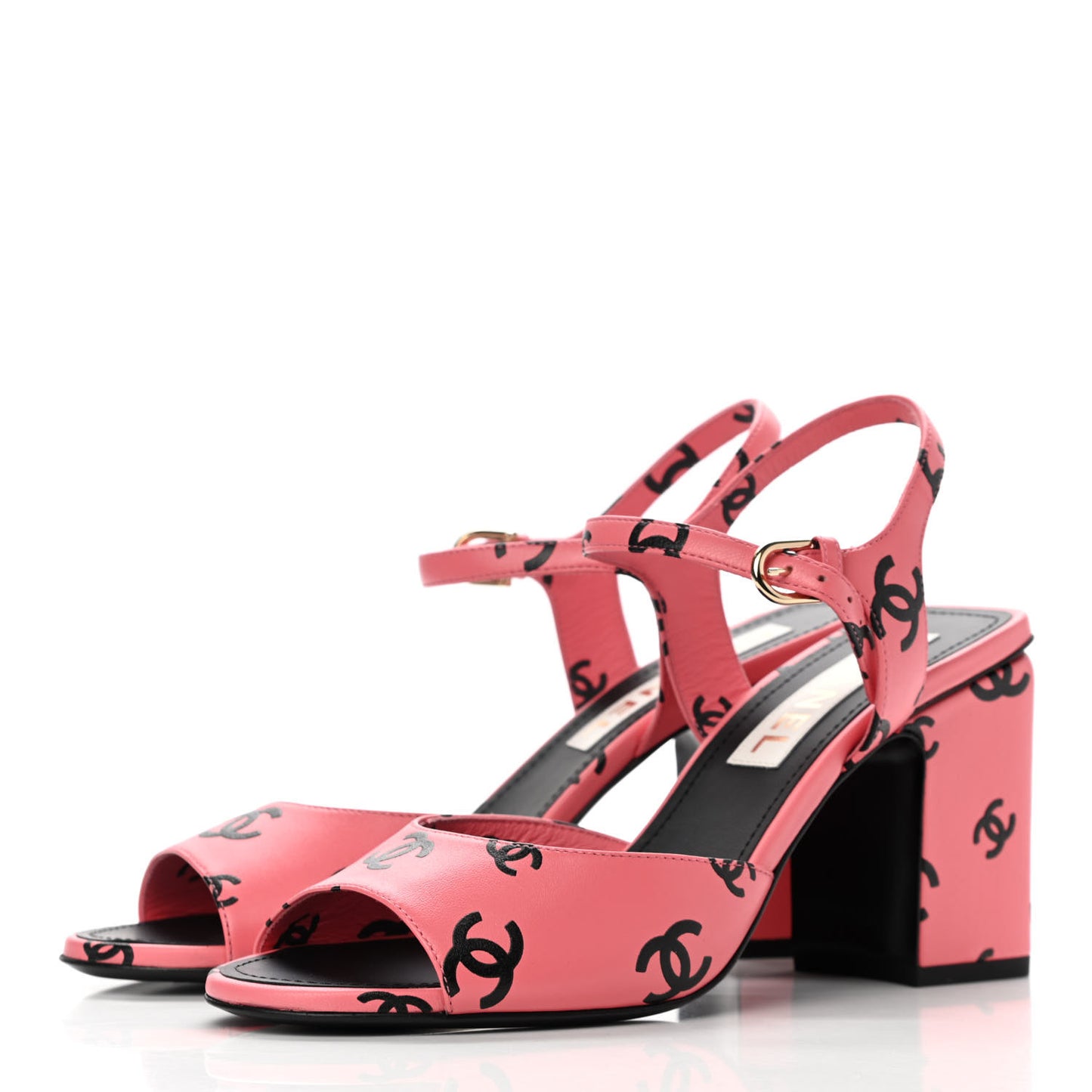 Lambskin Printed CC Sandals 39 Pink Black