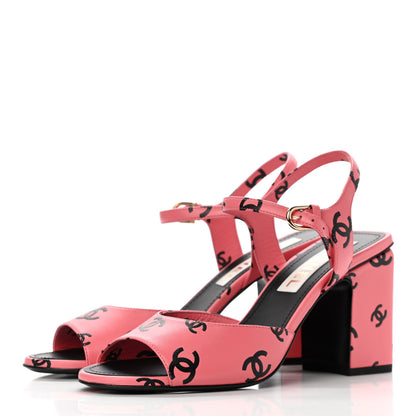 Chanel Lambskin Printed CC Sandals 39 Pink Black 3 of 9