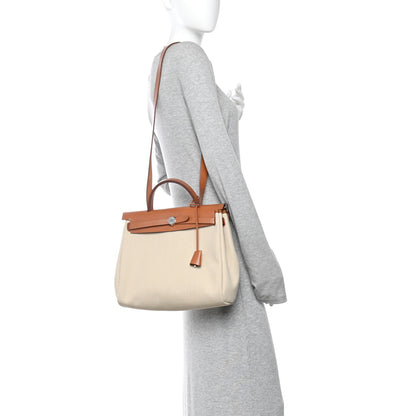 Hermes Military Toile Vache Hunter Herbag Zip Retourne 31 PM Beton Fauve 2 of 11