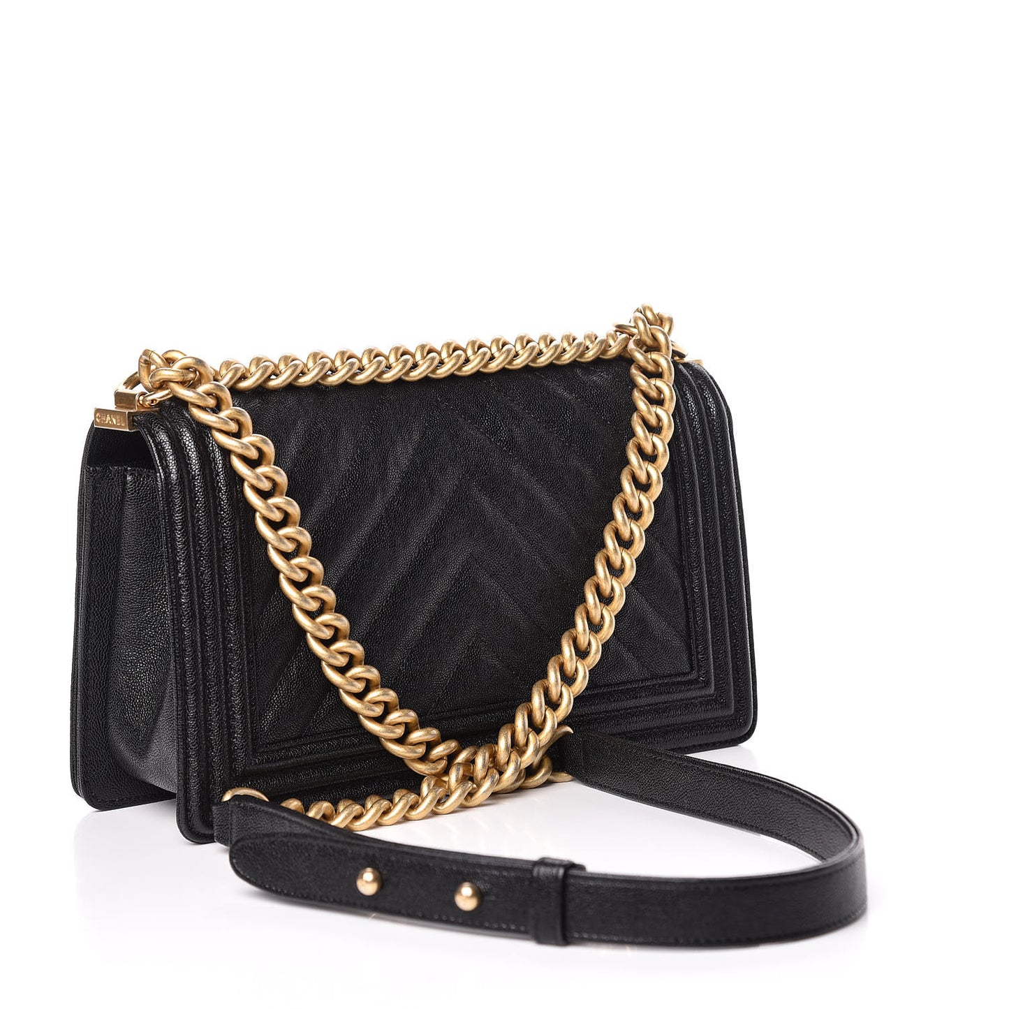 Caviar Chevron Quilted Medium Boy Flap Black