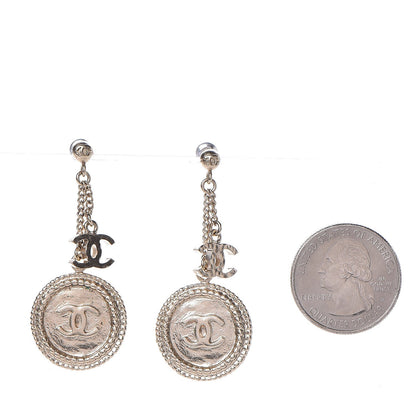 Chanel Medallion Clover CC Drop Earrings Light Gold 2 of 5