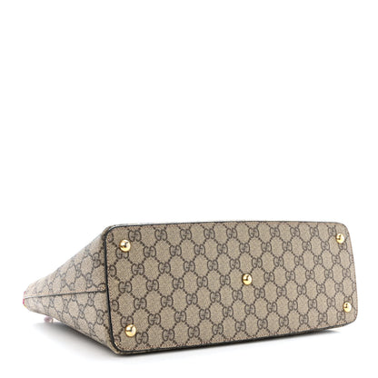 Gucci GG Supreme Monogram Moon Calfskin Small Zip Top Tote Beige Ebony Hibiscus Red New Rosette 4 of 14