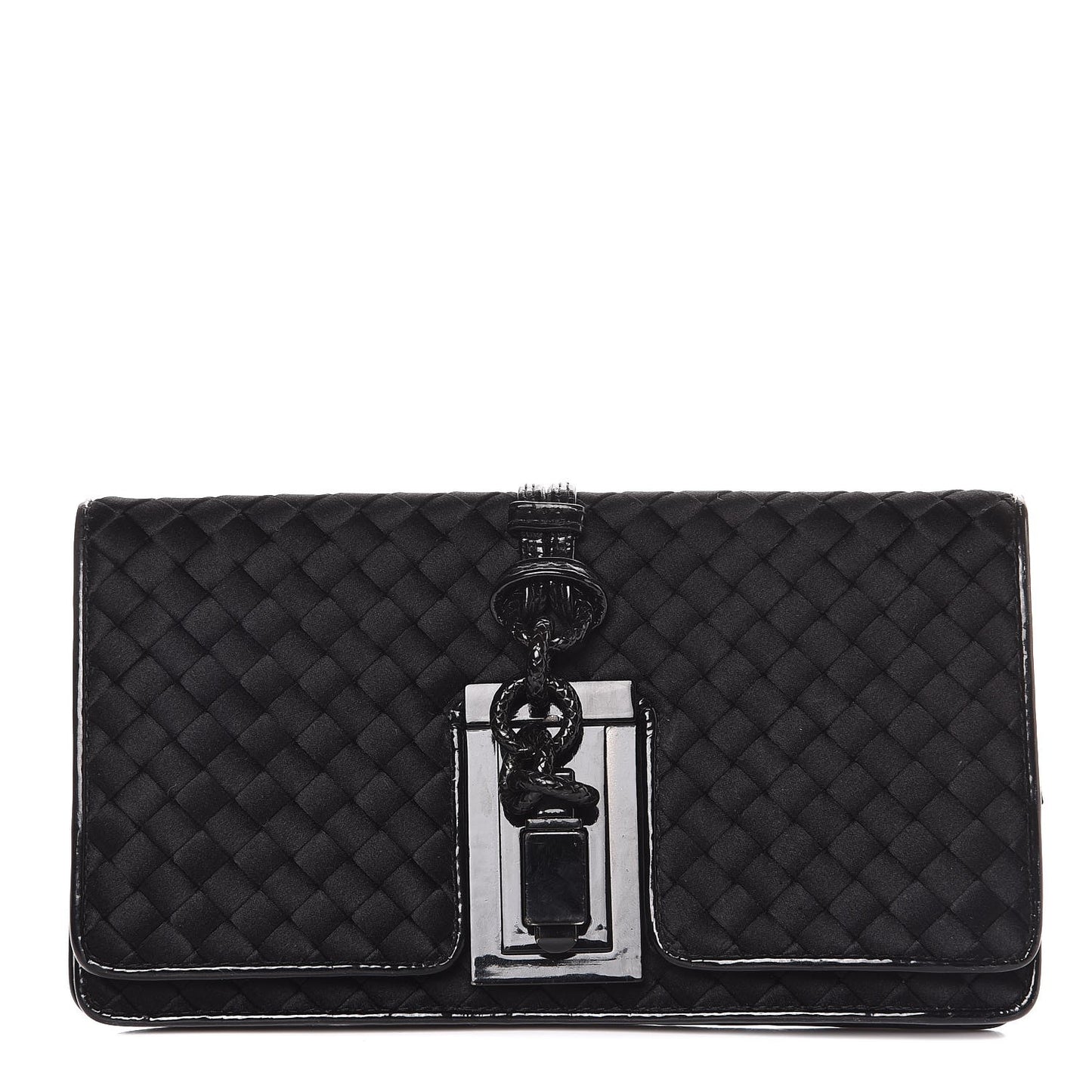 Patent Satin Intreccio Clutch Black
