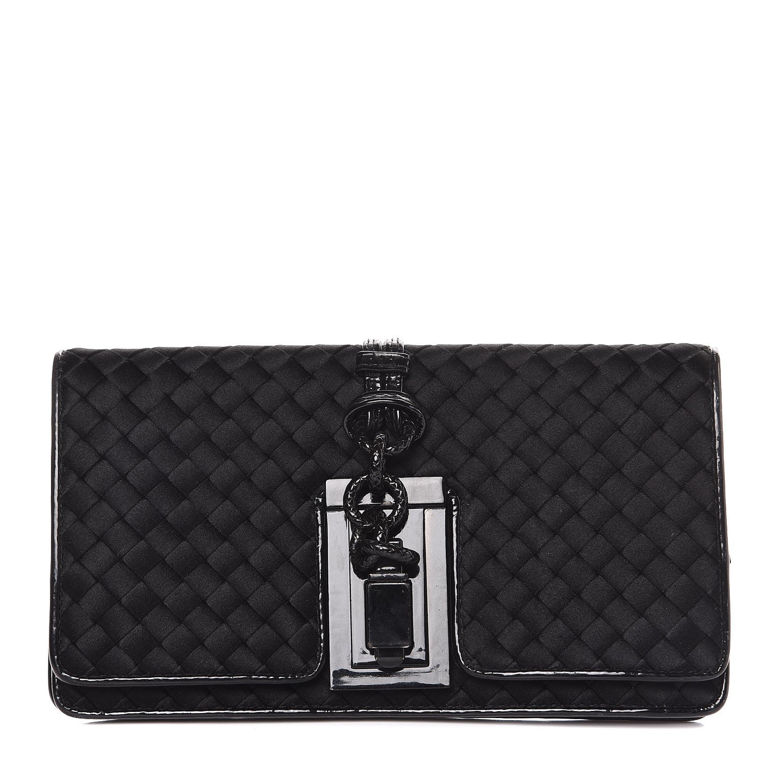 Bottega Veneta Patent Satin Intreccio Clutch Black 1 of 7