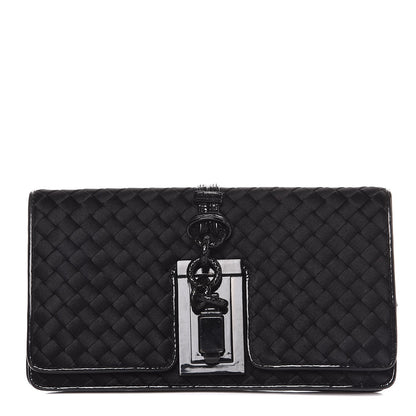 Bottega Veneta Patent Satin Intreccio Clutch Black 1 of 7