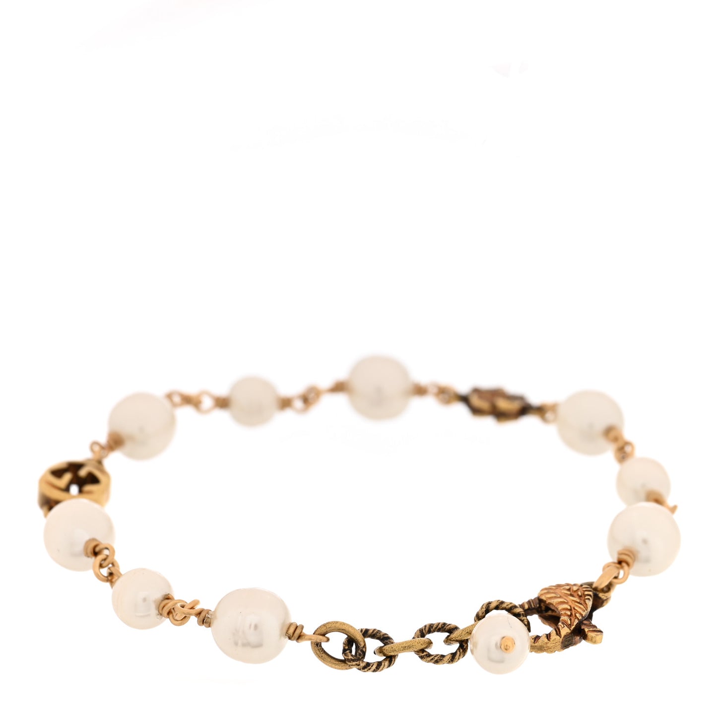 Interlocking G Flower Pearl Bracelet Gold