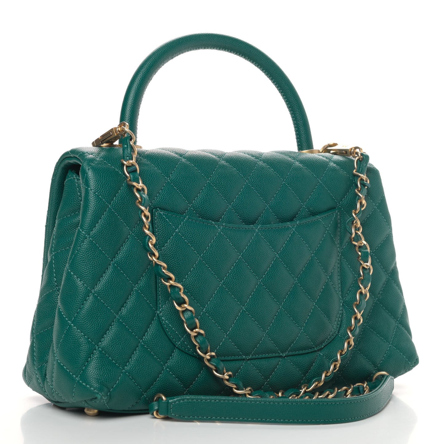 Caviar Quilted Small Coco Handle Flap Dark Turquoise
