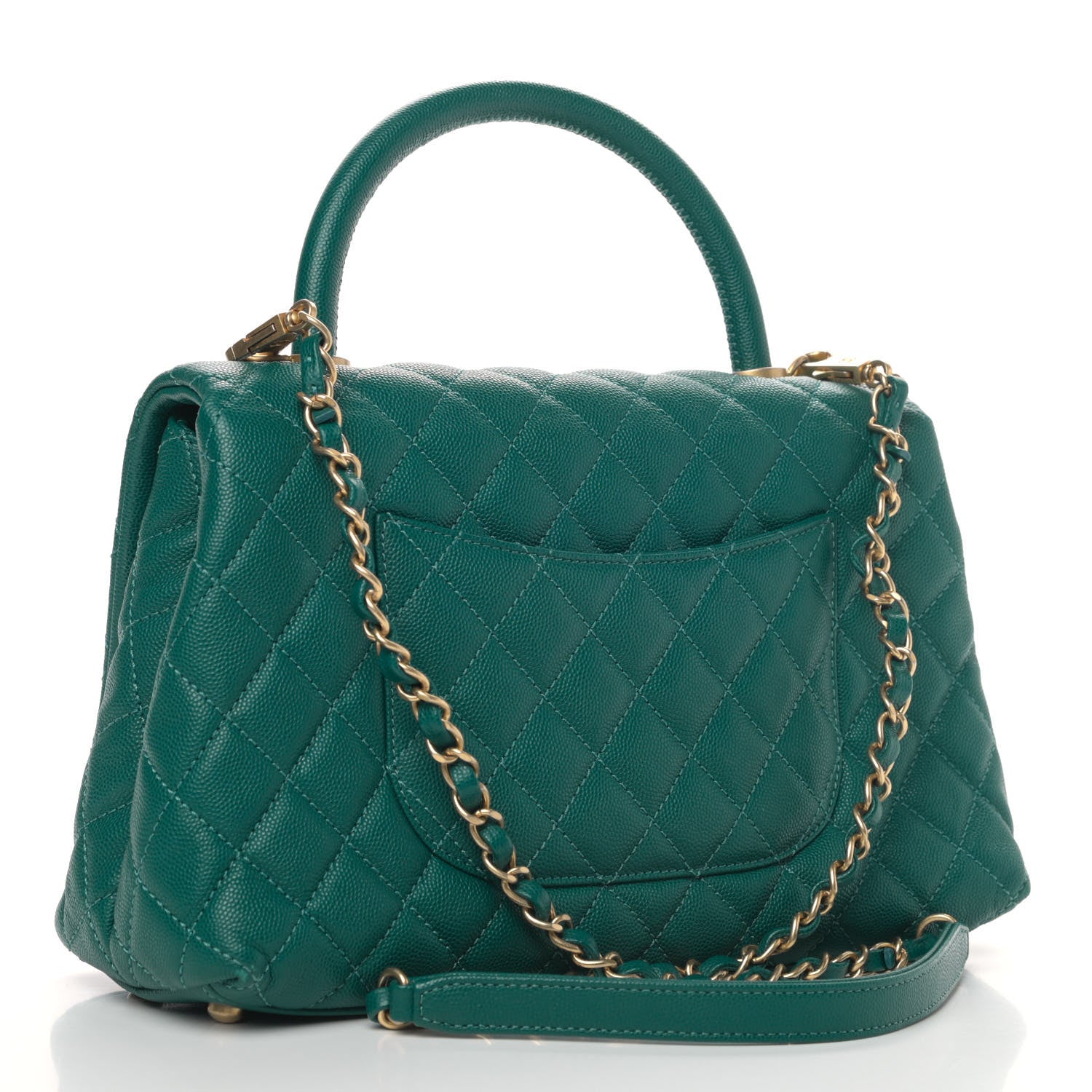 Chanel Caviar Quilted Small Coco Handle Flap Dark Turquoise 2 of 6