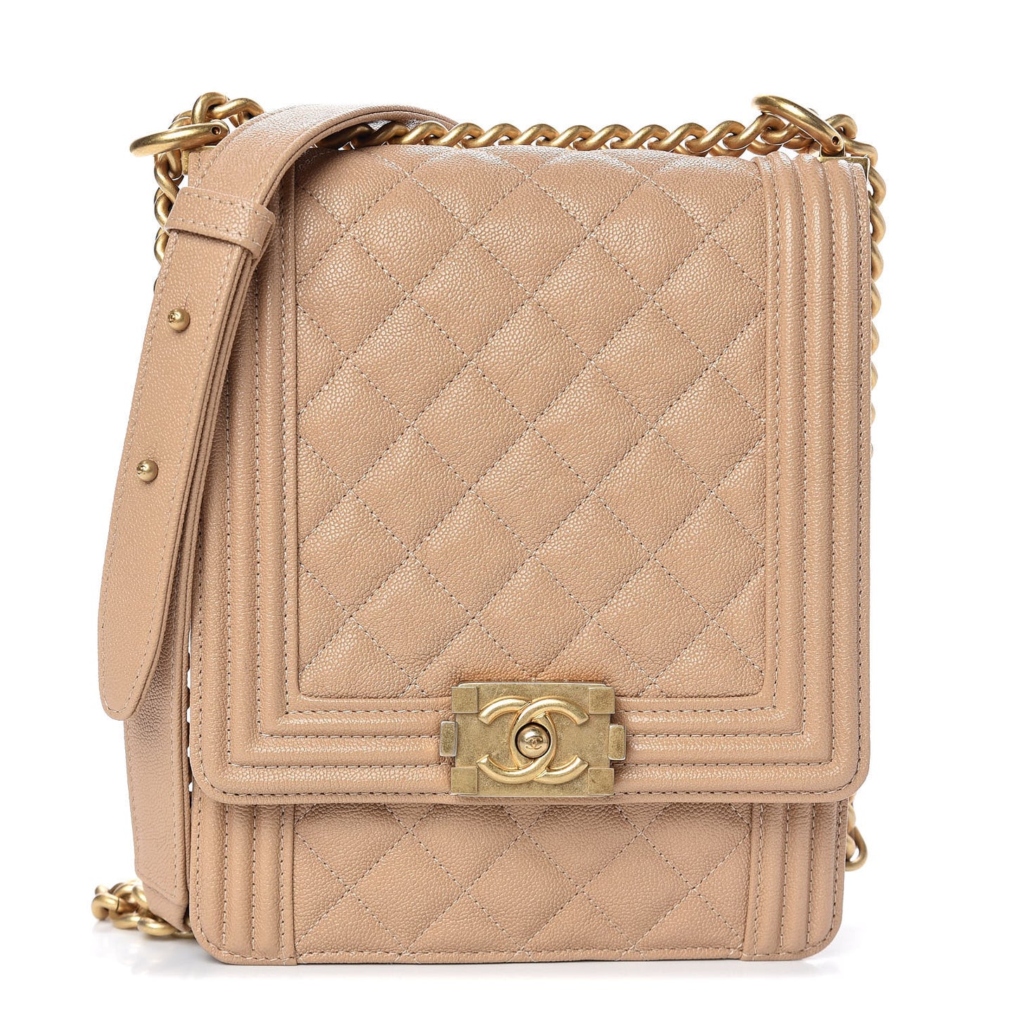 Caviar Quilted North South Boy Flap Beige