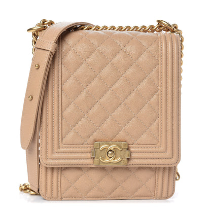 Chanel Caviar Quilted North South Boy Flap Beige 1 of 9