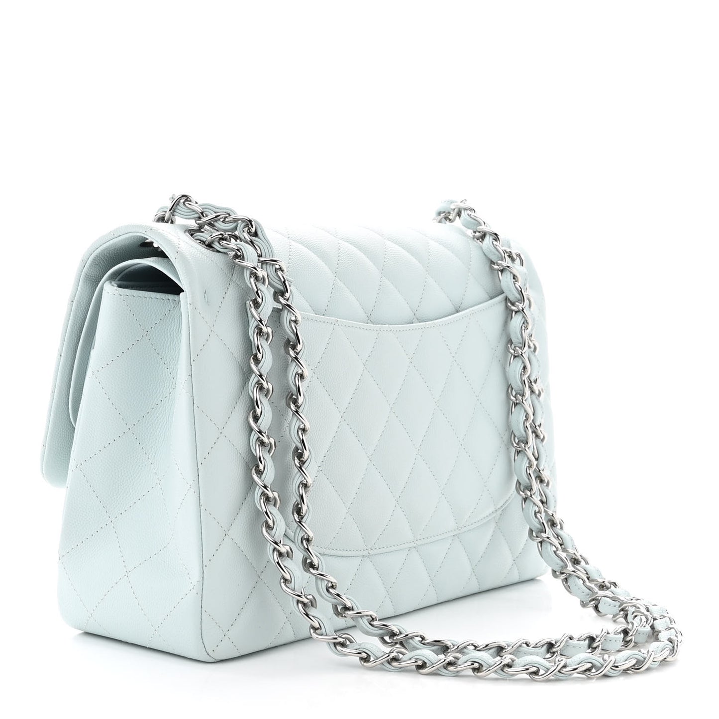 Caviar Quilted Jumbo Double Flap Light Blue