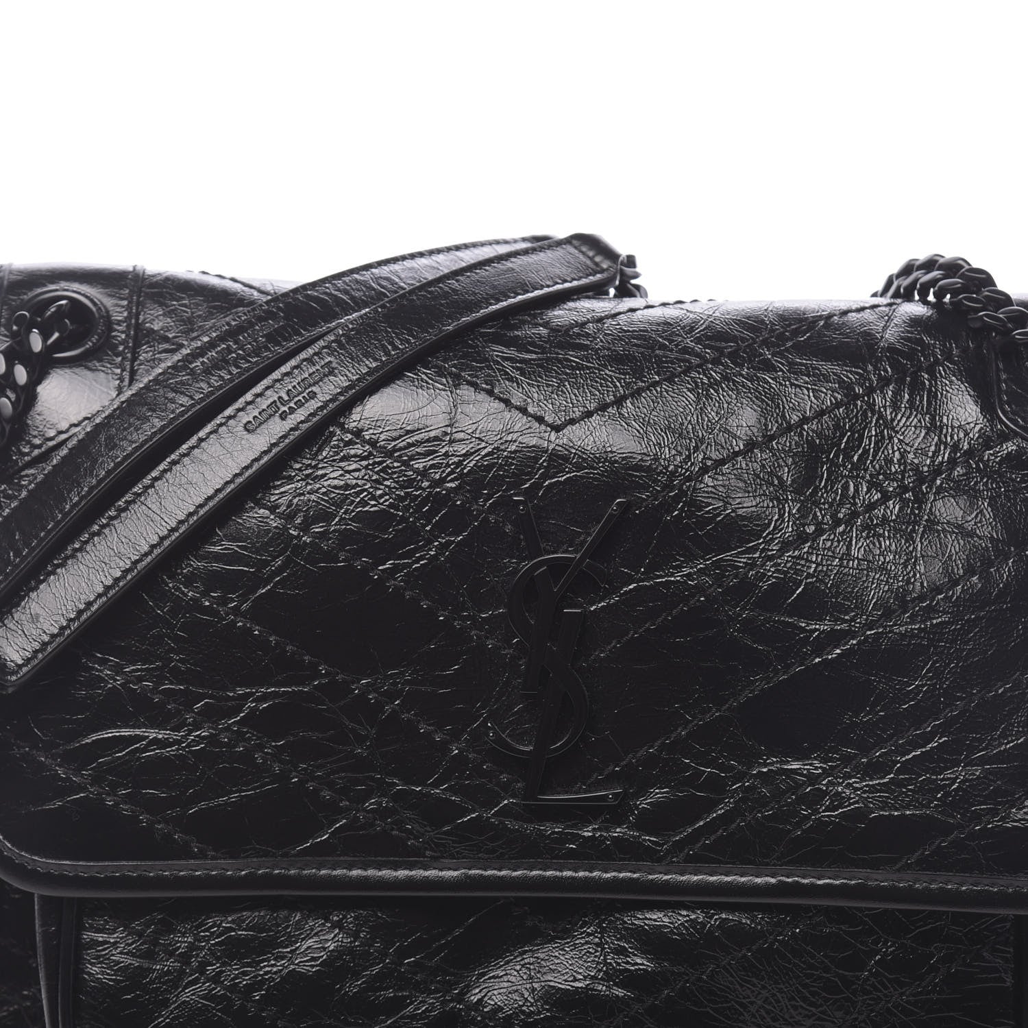 Saint Laurent Crinkled Calfskin Matelasse Monogram Medium Niki Chain Satchel Black 9 of 9