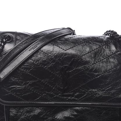 Saint Laurent Crinkled Calfskin Matelasse Monogram Medium Niki Chain Satchel Black 9 of 9
