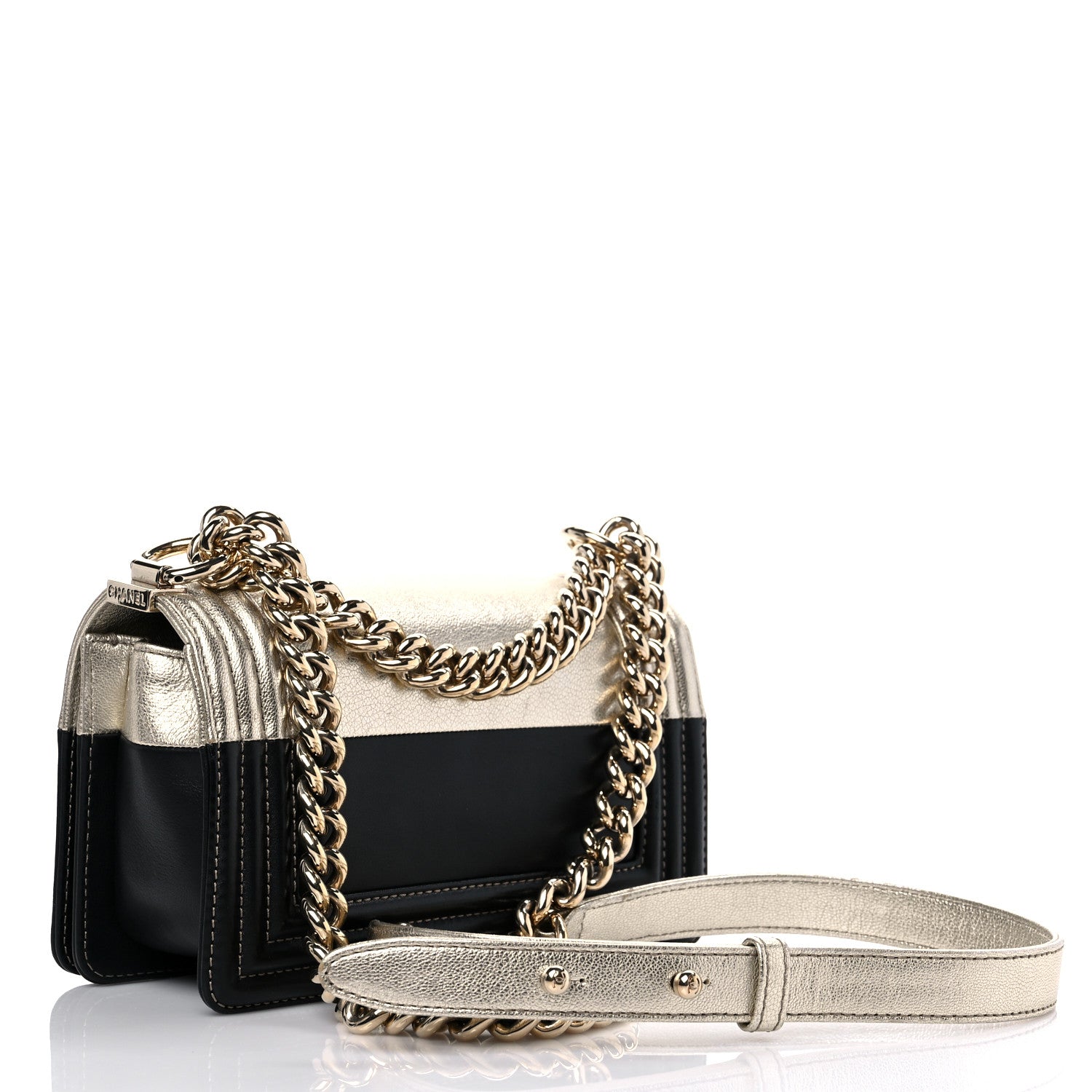 Chanel Metallic Goatskin Calfskin Small Boy Flap Gold Black 3 of 10