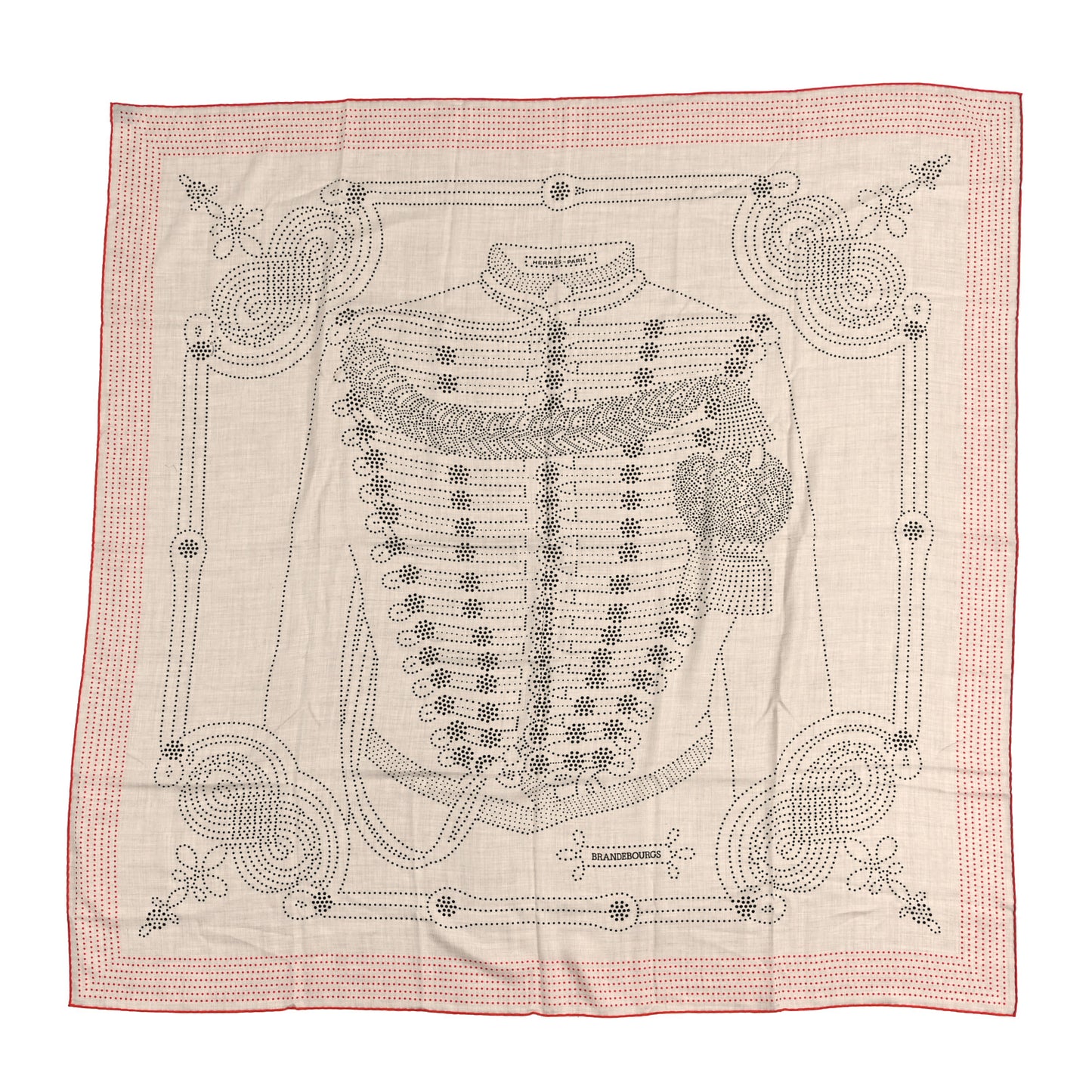 Cashmere Silk Brandebourgs Points Shawl 140 Naturel Black Vermillon