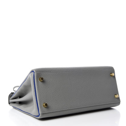 Hermes Taurillon Clemence Horseshoe Kelly Retourne 28 Bleu Glacier Bleu Electrique 5 of 34