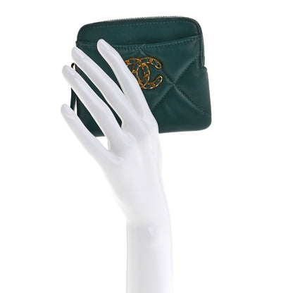 Chanel Lambskin Quilted Chanel 19 Zip Card Holder Wallet Dark Green 2 of 9