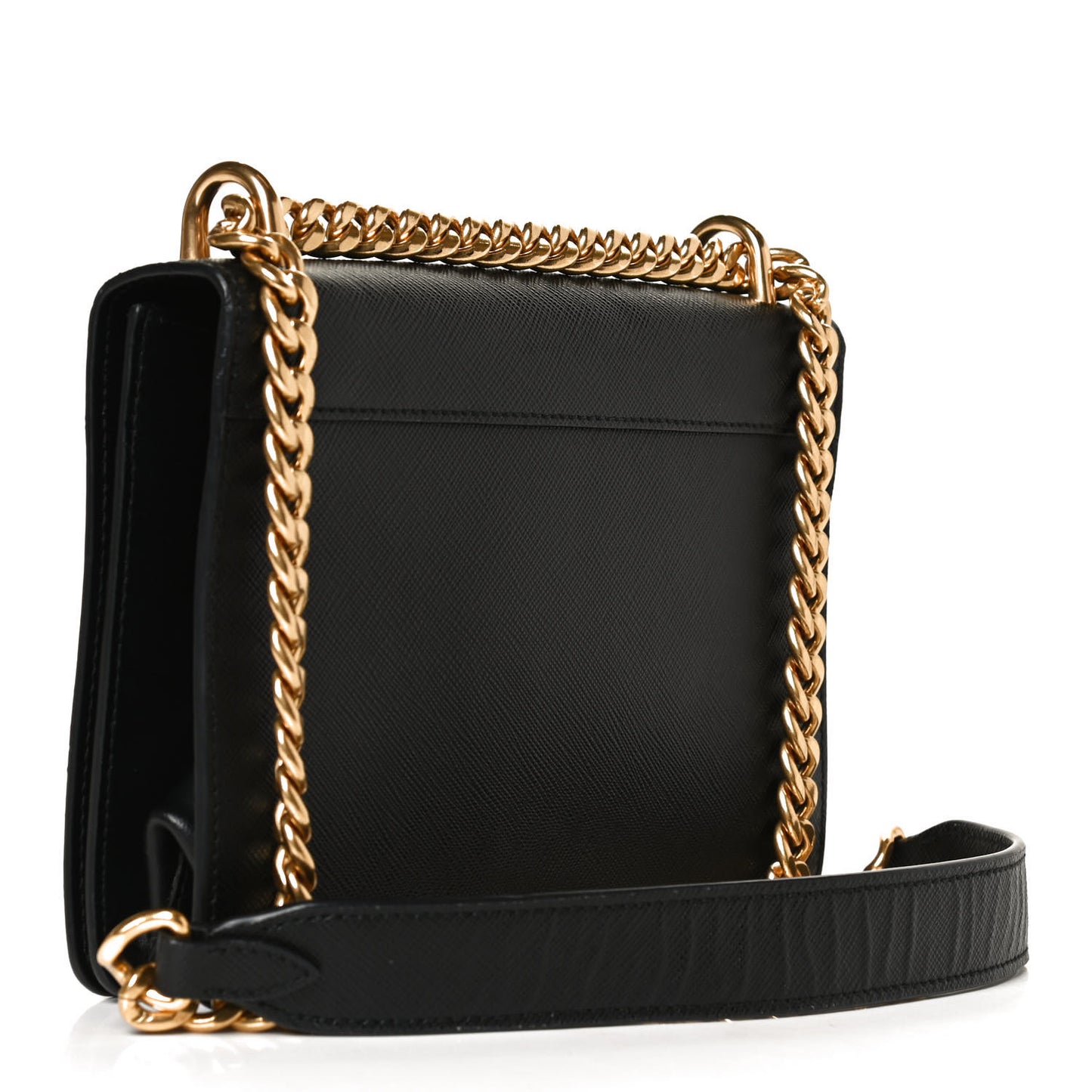 Saffiano Soft Calfskin Chain Crossbody Bag Black
