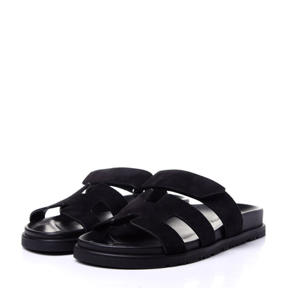 Hermes Suede Goatskin Womens Chypre Sandals 36 Black 4 of 9