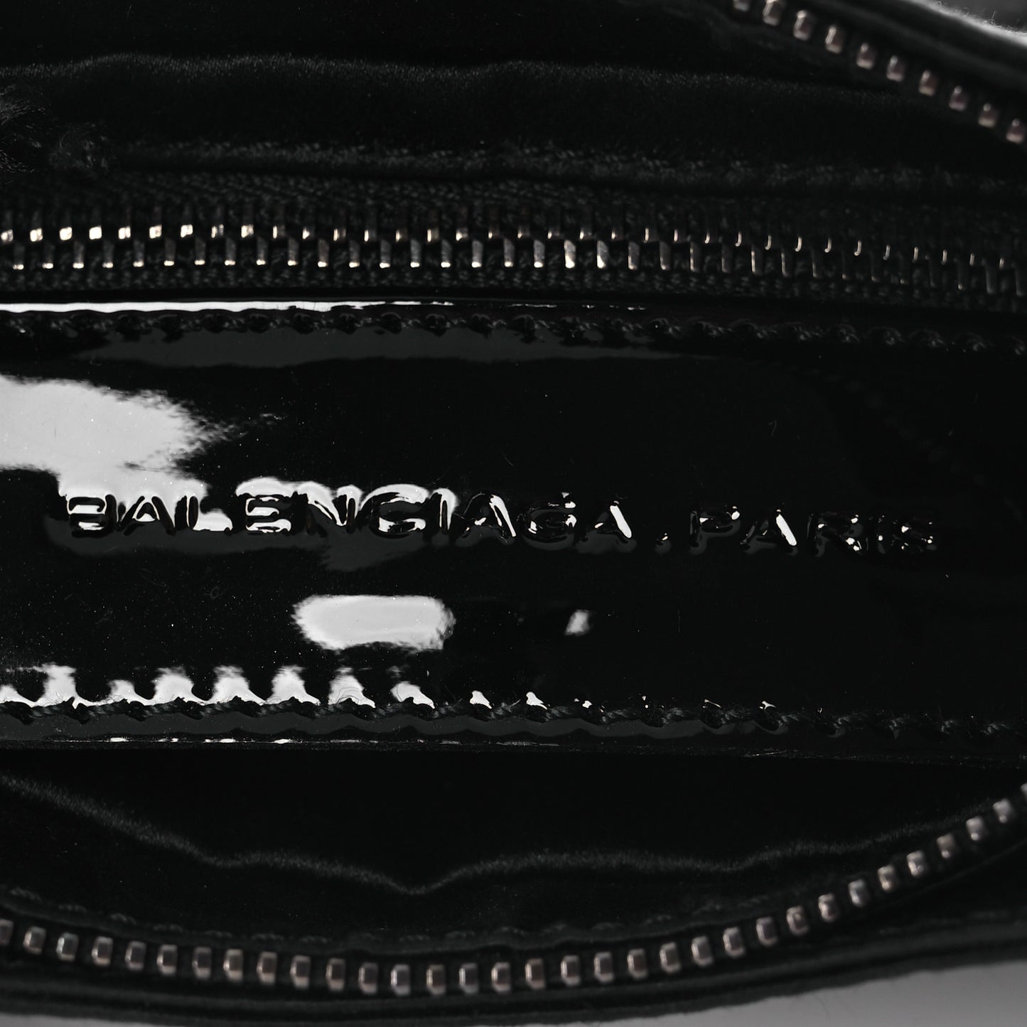 Satin Enamel Classique Chain Shoulder Bag Black