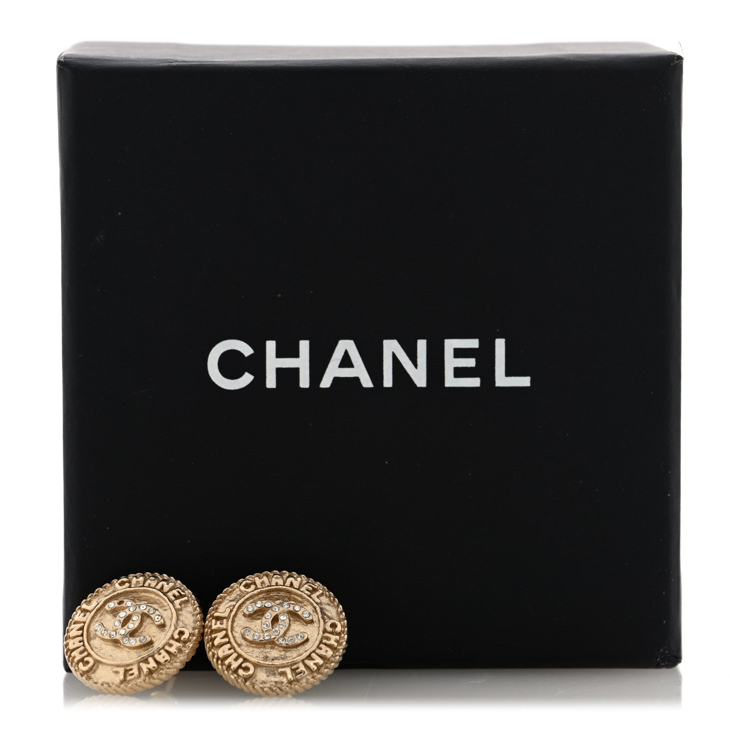 Chanel Metal Crystal CC Medallion Round Earrings Gold 5 of 5