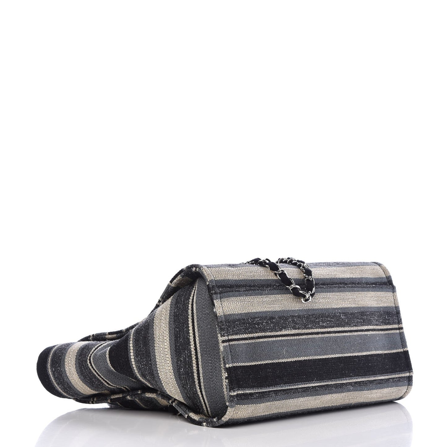 Striped Canvas Medium Deauville Tote Black