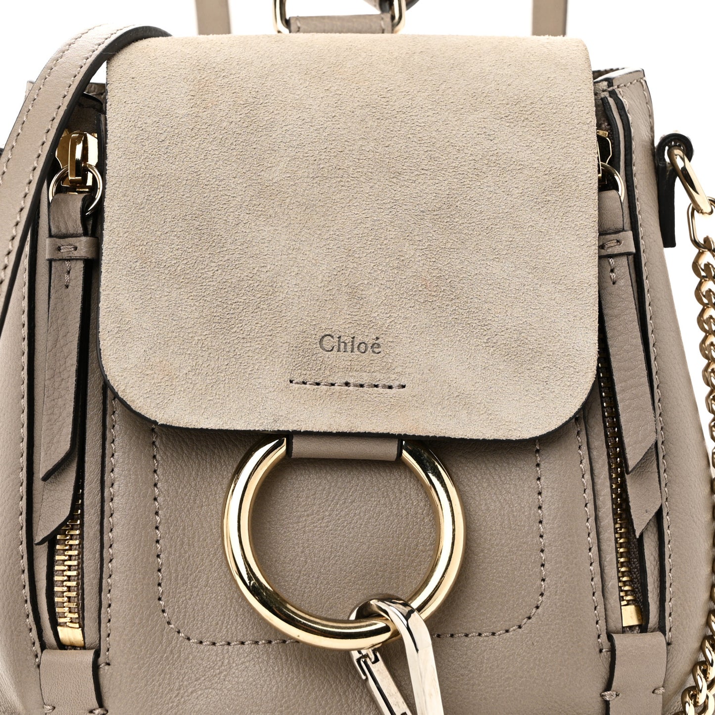 Suede Calfskin Mini Faye Backpack Motty Grey