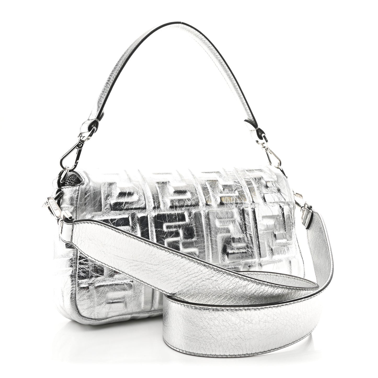 Vitello Catalan Mirror FF 1974 Embossed Baguette Argento
