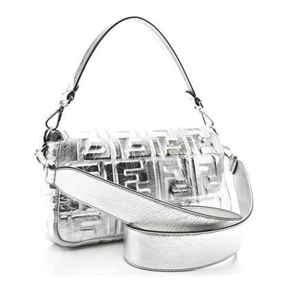 Fendi Vitello Catalan Mirror FF 1974 Embossed Baguette Argento 3 of 10