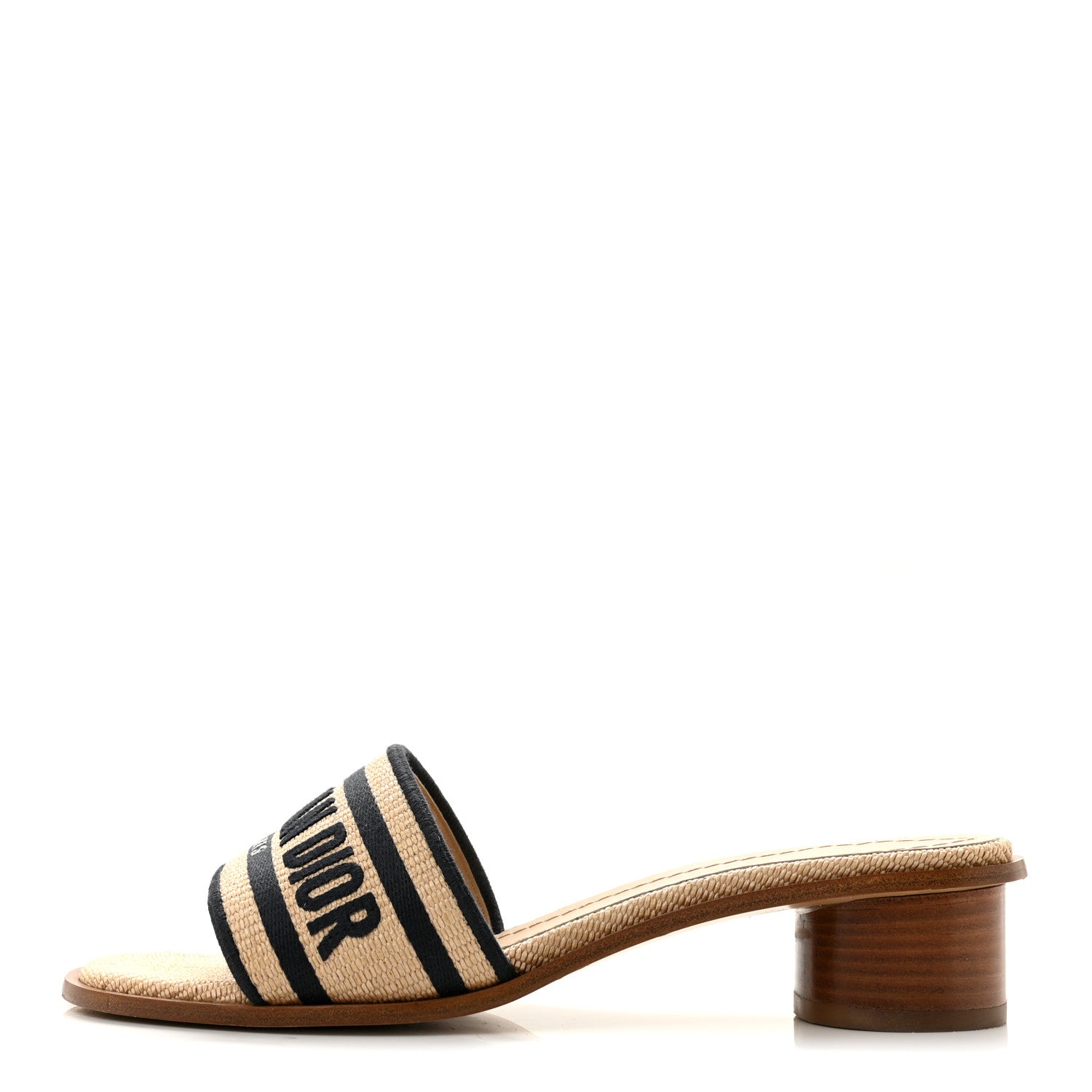 Christian Dior Straw Embroidered Dway 40mm Slide Sandals 37.5 Natural Black 1 of 9