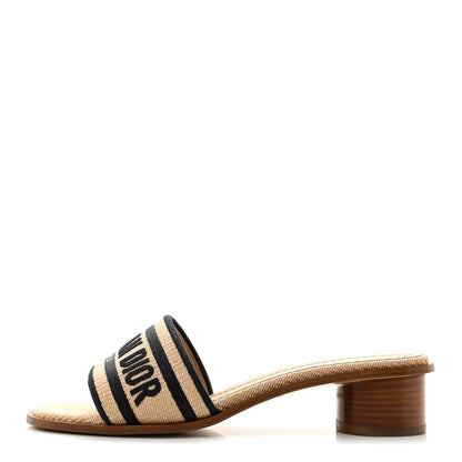 Christian Dior Straw Embroidered Dway 40mm Slide Sandals 37.5 Natural Black 1 of 9