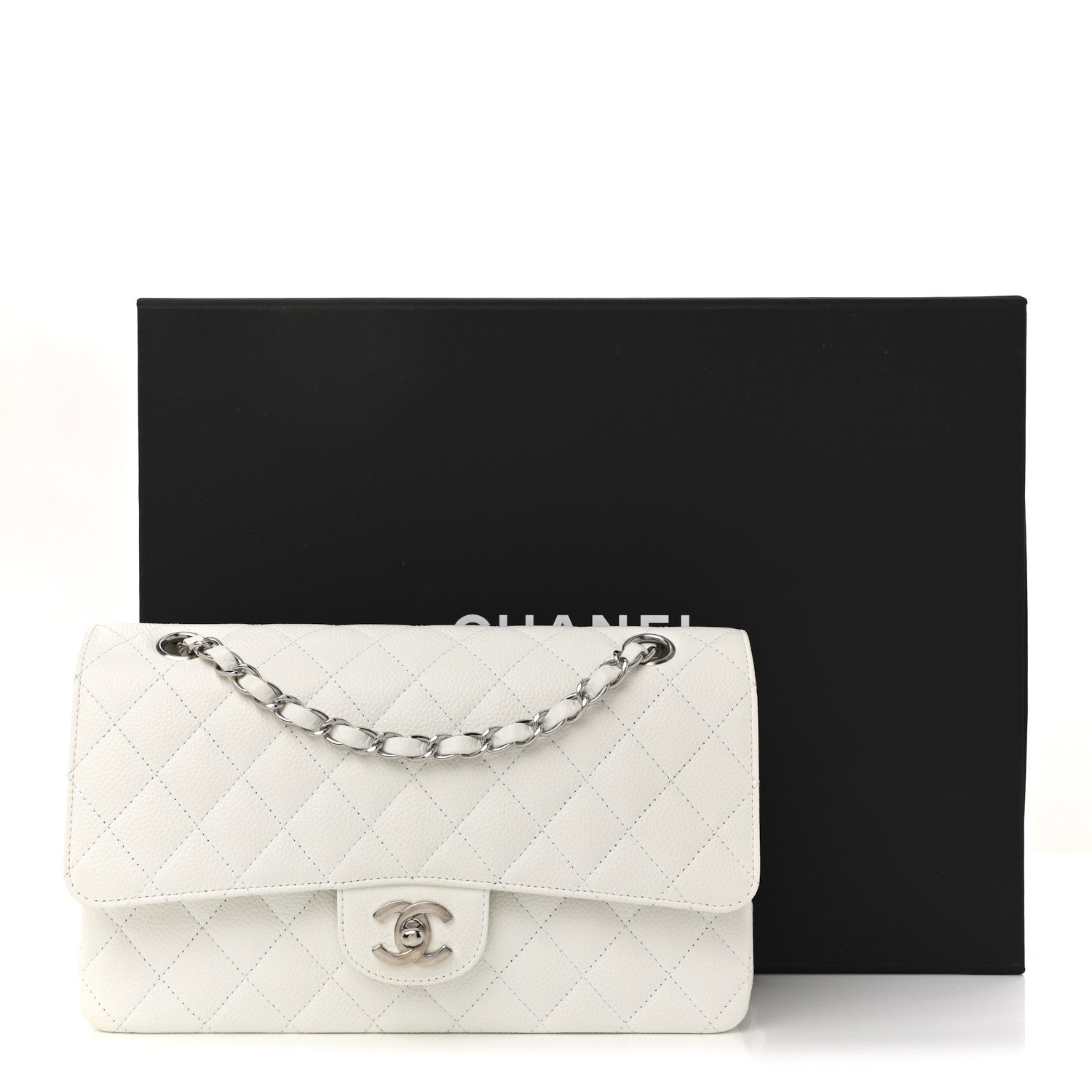 Chanel Caviar Quilted Medium Double Flap White 15 of 15