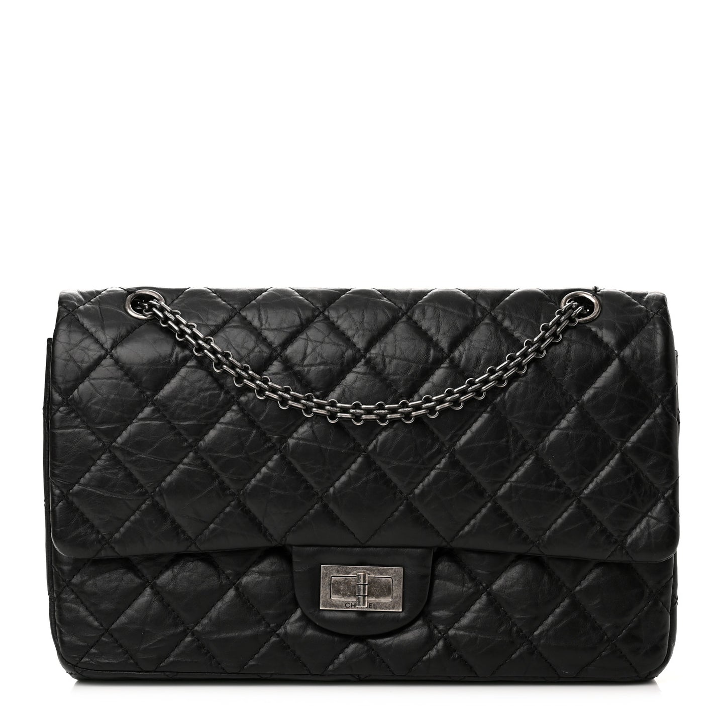 Aged Calfskin Quilted 2.55 Reissue 227 Flap Black