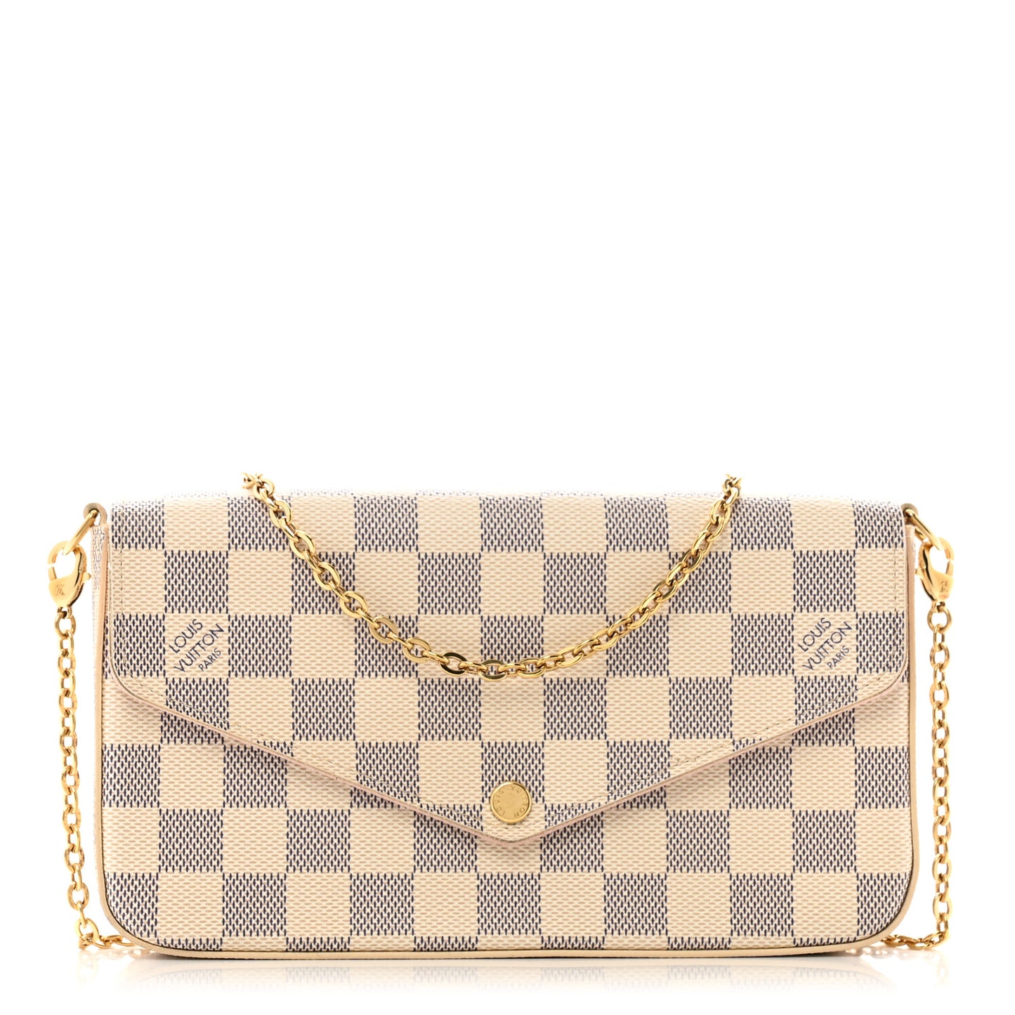 Damier Azur Pochette Felicie Chain Wallet Rose Ballerine