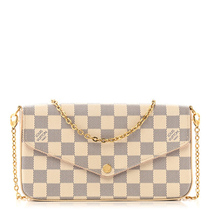 Louis Vuitton Damier Azur Pochette Felicie Chain Wallet Rose Ballerine 1 of 13