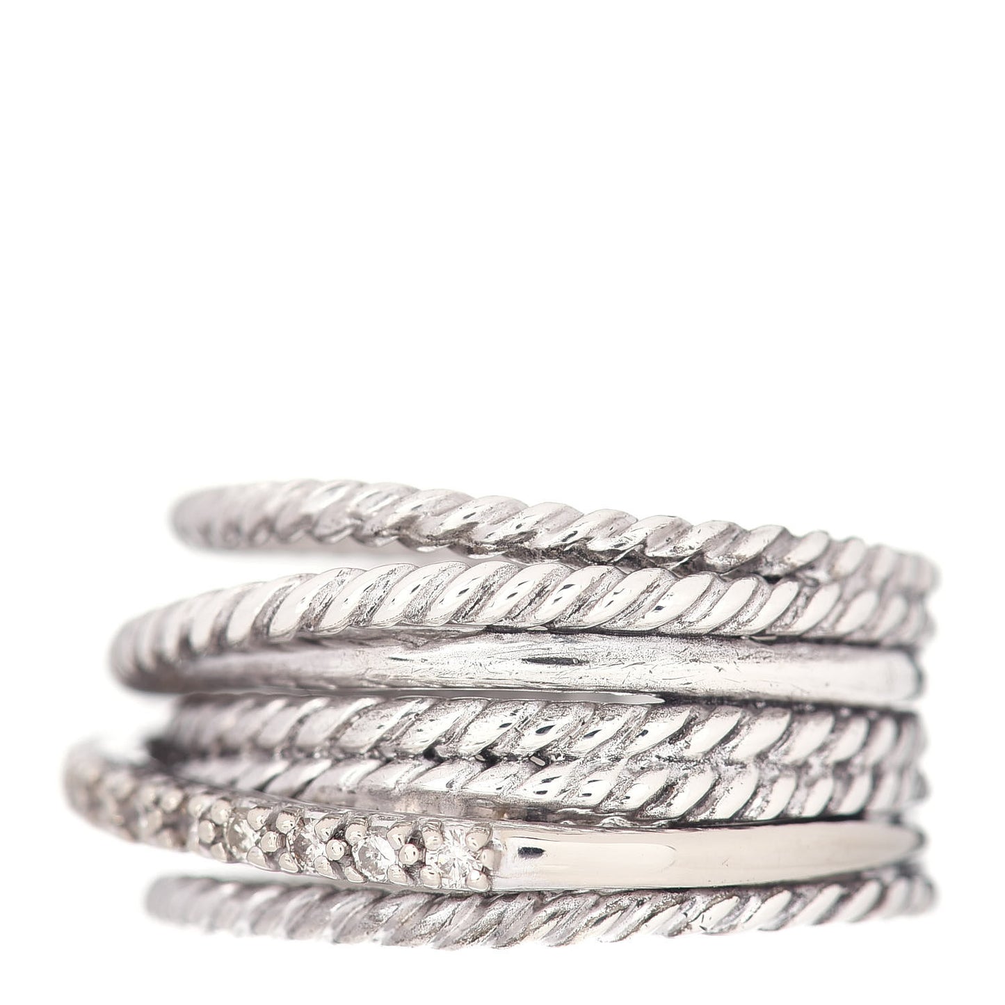 Sterling Silver 14K White Gold Diamond 11mm Wide Crossover Cable Ring 54 7