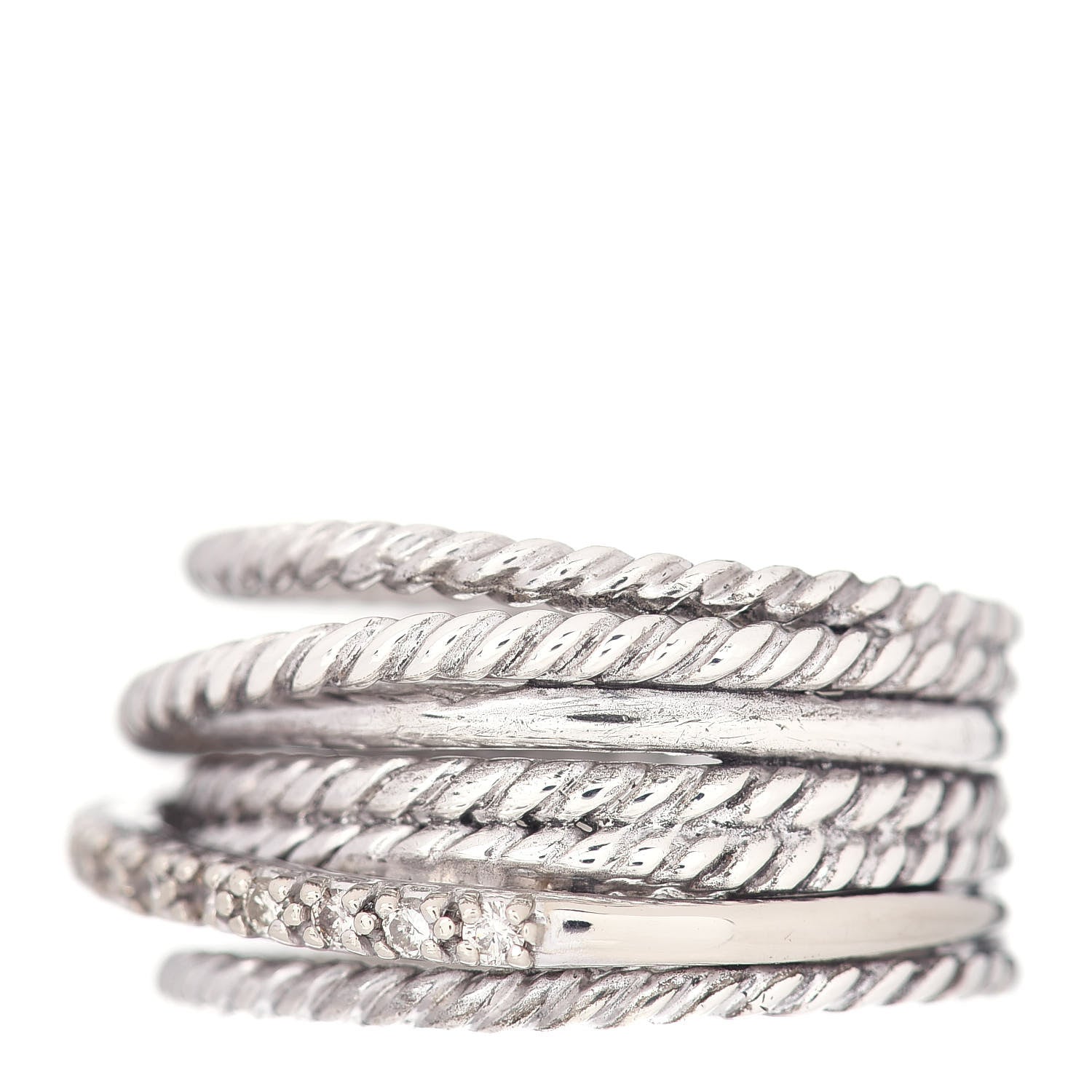 David Yurman Sterling Silver 14K White Gold Diamond 11mm Wide Crossover Cable Ring 54 7 3 of 5