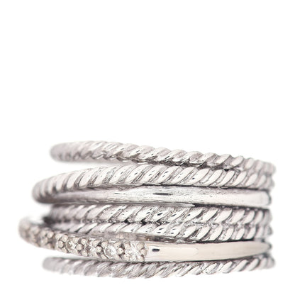 David Yurman Sterling Silver 14K White Gold Diamond 11mm Wide Crossover Cable Ring 54 7 3 of 5