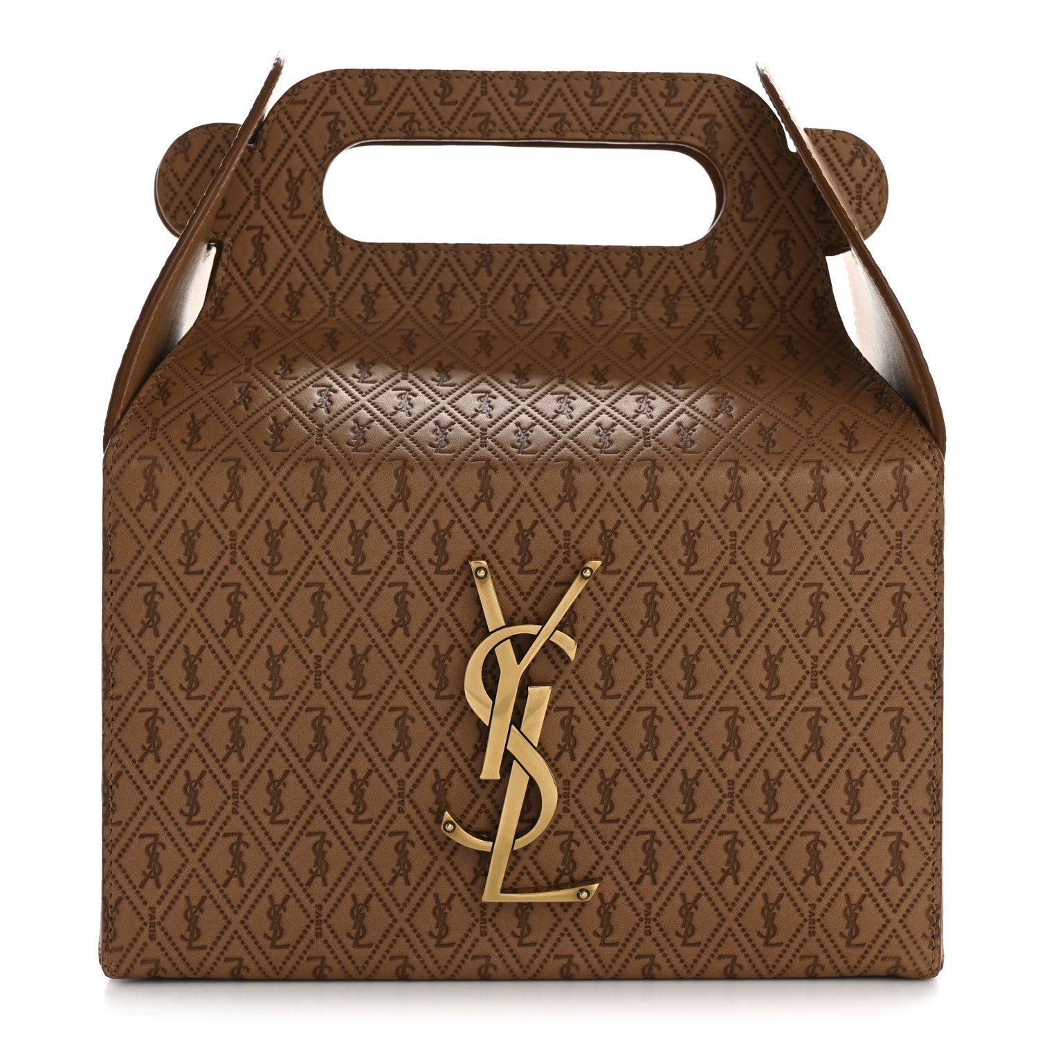 Saint Laurent Calfskin Monogram Take Away Box Dusty Vintage Brown Gold 1 of 12