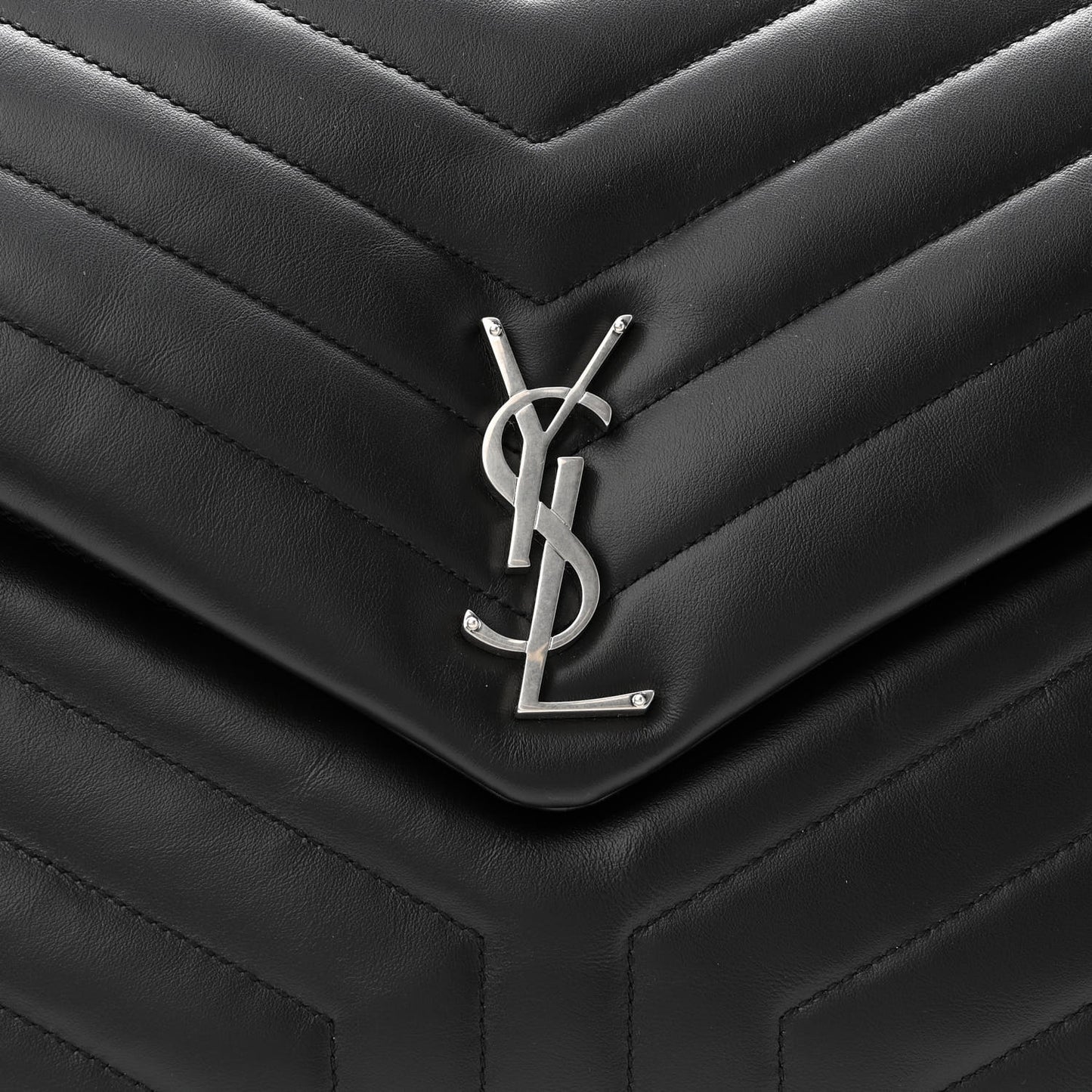 Calfskin Y Quilted Monogram Large Loulou Chain Satchel Black