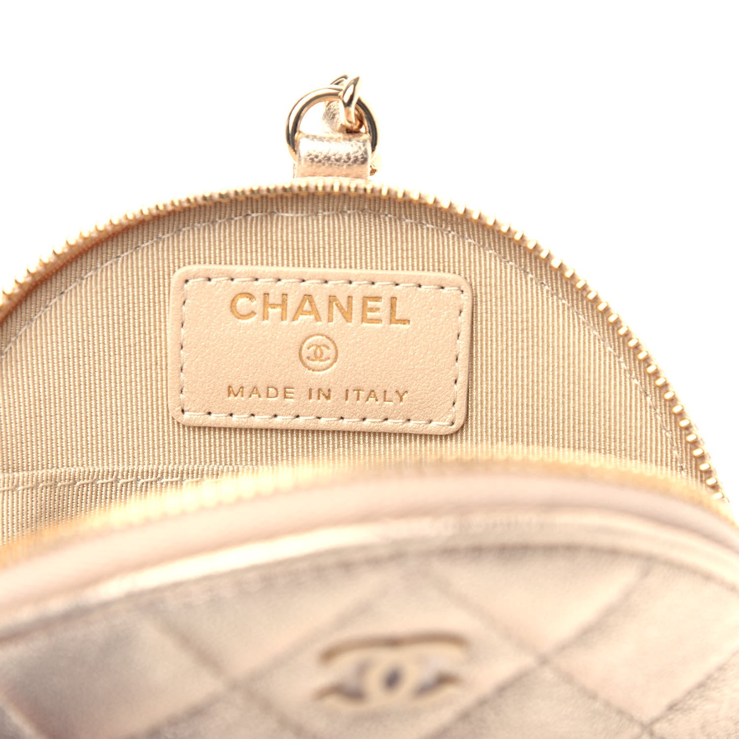 Chanel Metallic Lambskin Quilted Round Clip On Coin Purse Gold 6 of 8
