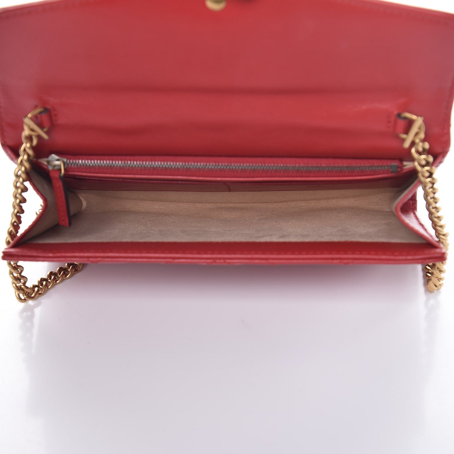 Calfskin Matelasse Mini GG Marmont Chain Wallet Hibiscus Red