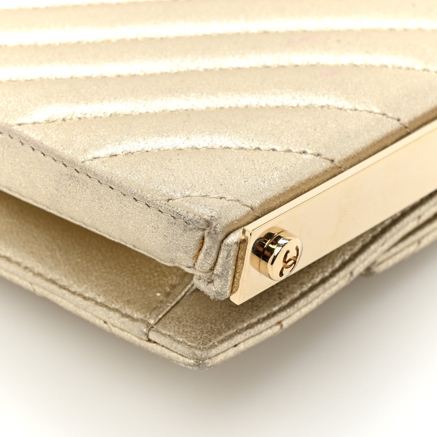 Chevron Quilted CC Clutch Gold