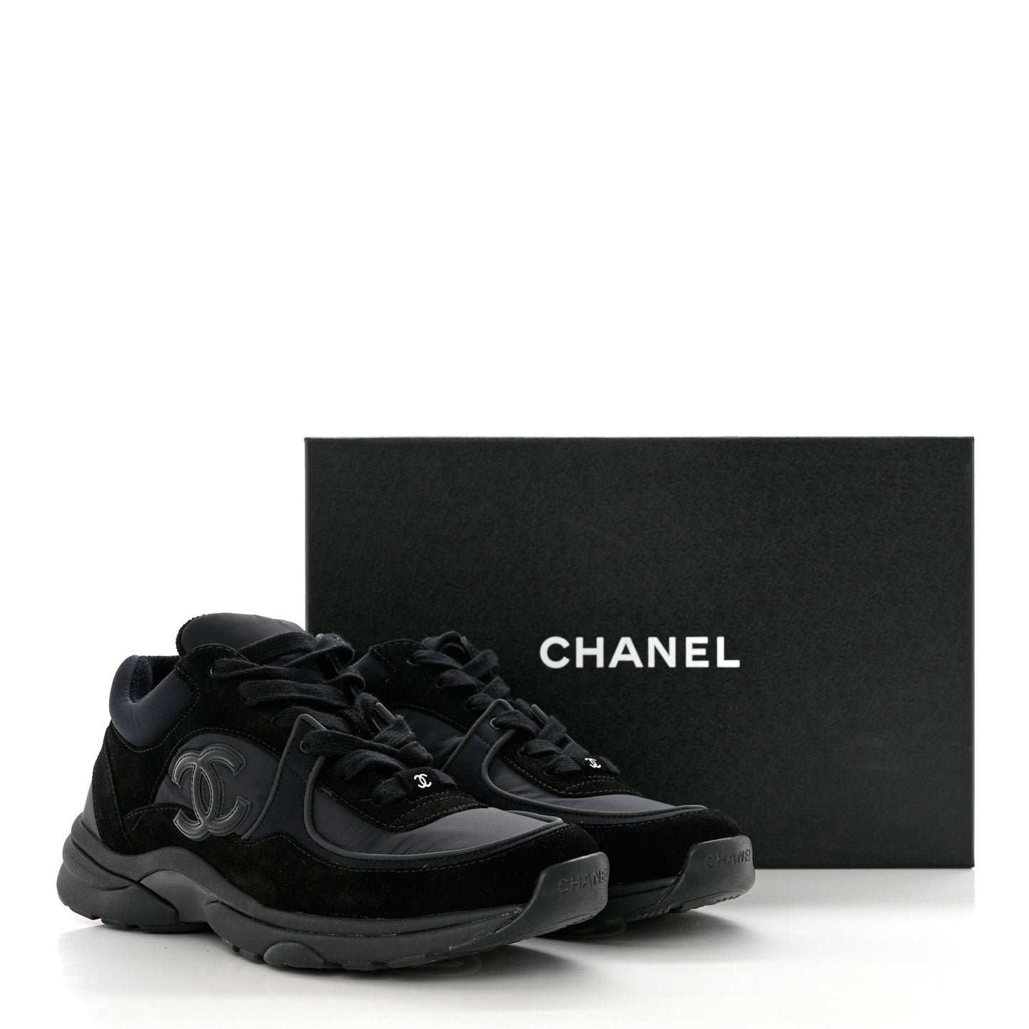 Fabric Calfskin Suede CC Sneakers 40.5 Black