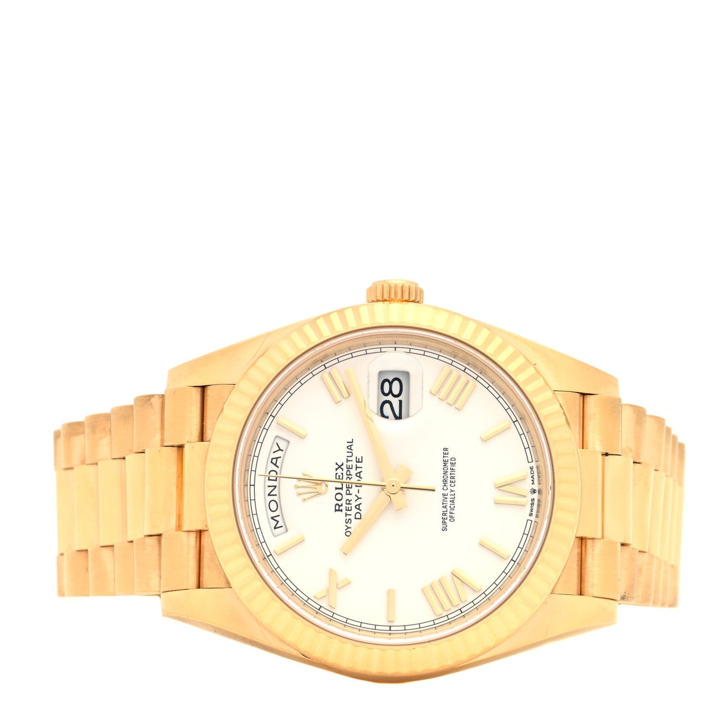 18K Yellow Gold 40mm Oyster Perpetual Day-Date President Watch White 228238